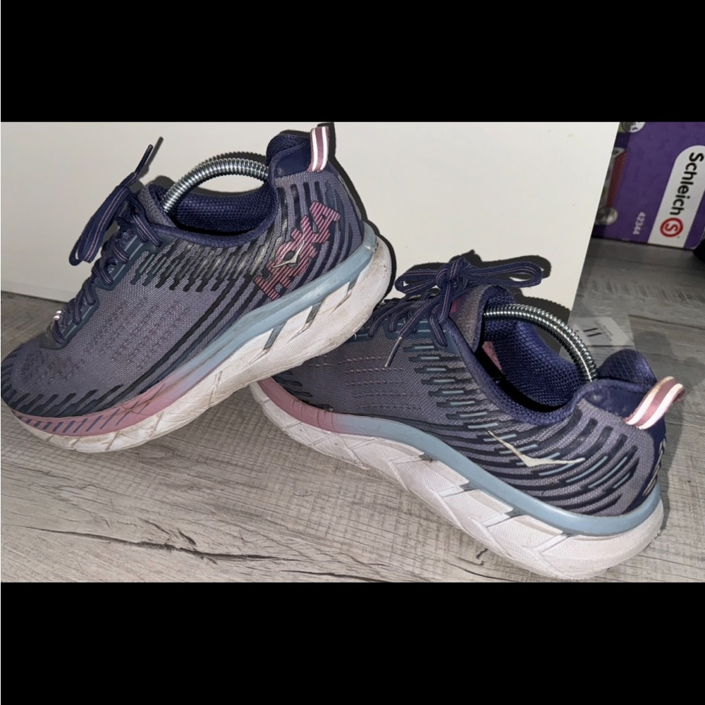 Hoka One One Clifton 5 Knit Shoes Womens US 10.5 Blue Purple Running Walking Gym